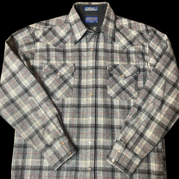 Vintage Pendleton High Grade Western Wear Plaid Wool Shirt Mens M Pearl Snap - Picture 1 of 8